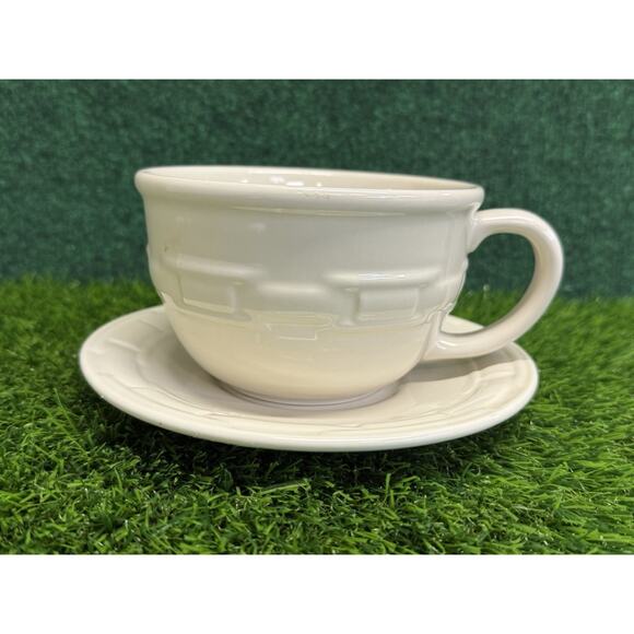 Longaberger Woven Traditions Ivory Cappuccino Cup /Soup Bowl & Saucer - Picture 1 of 7